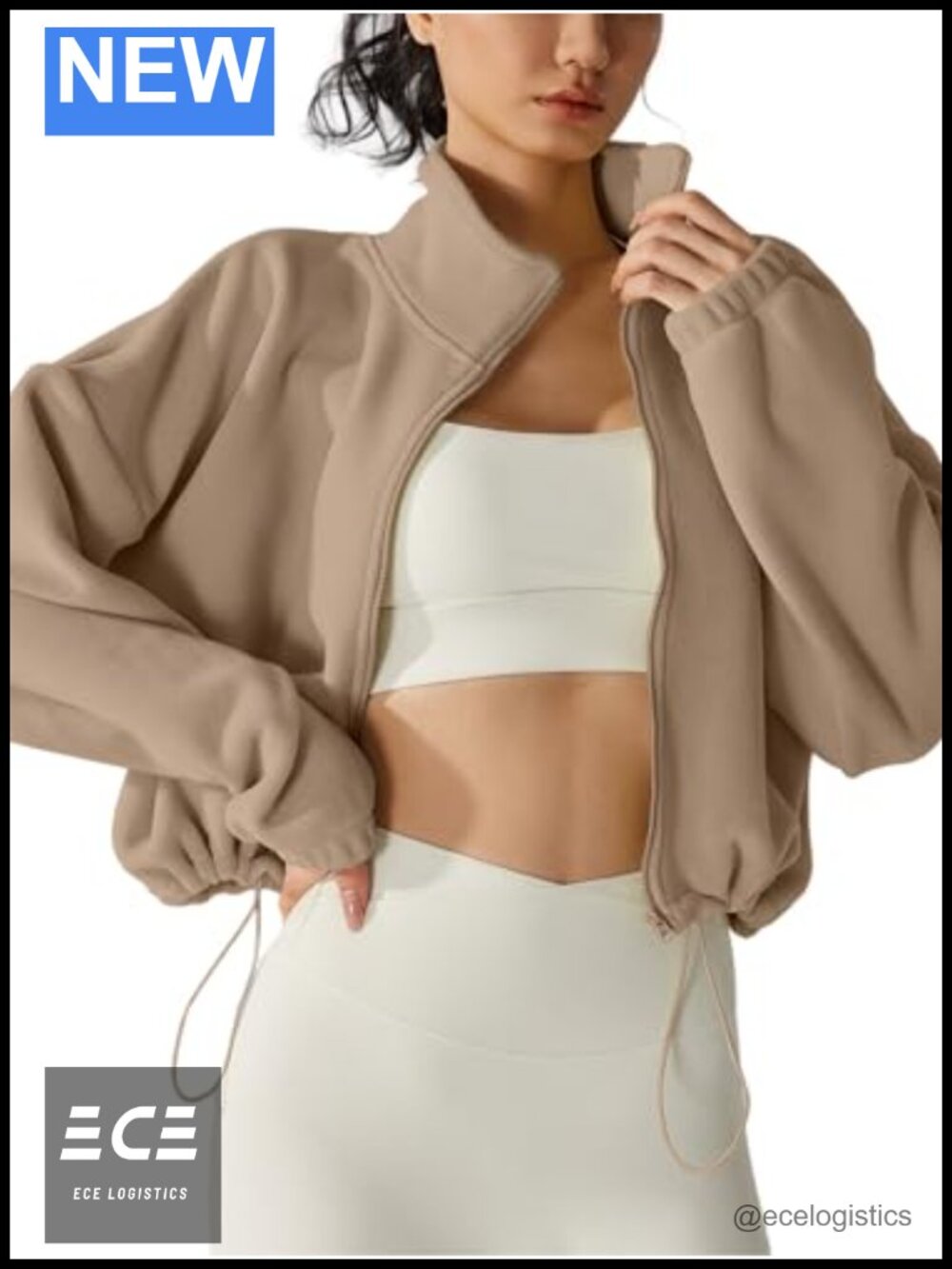 Womens Fleece Short Jacket Full Zip Sherpa Crop Coat